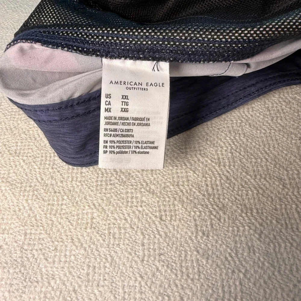 American Eagle Men XXL Board Shorts Striped Colorblock Swim Trunks Navy Teal 2XL